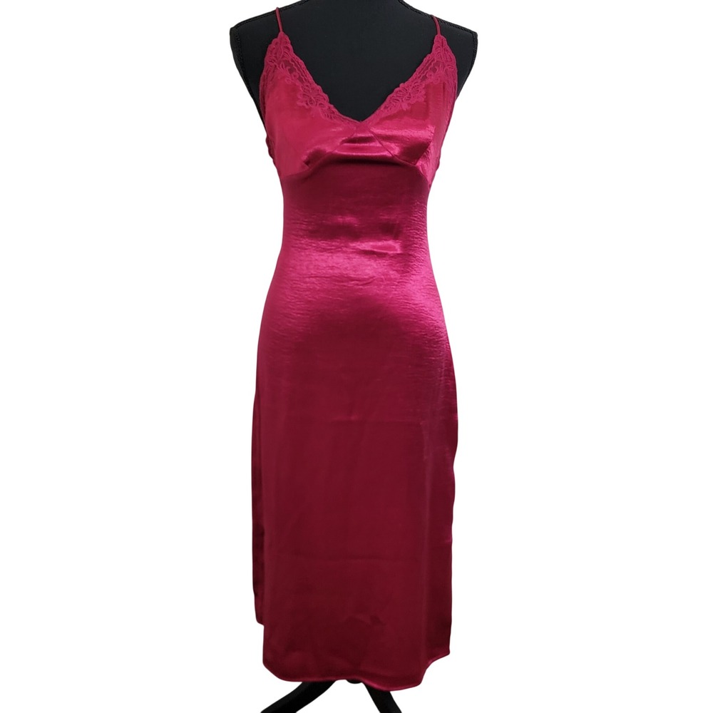Urban Outfitters Pink Satin‎ Lace Trim Midi Slip Dress Small Party Cocktail